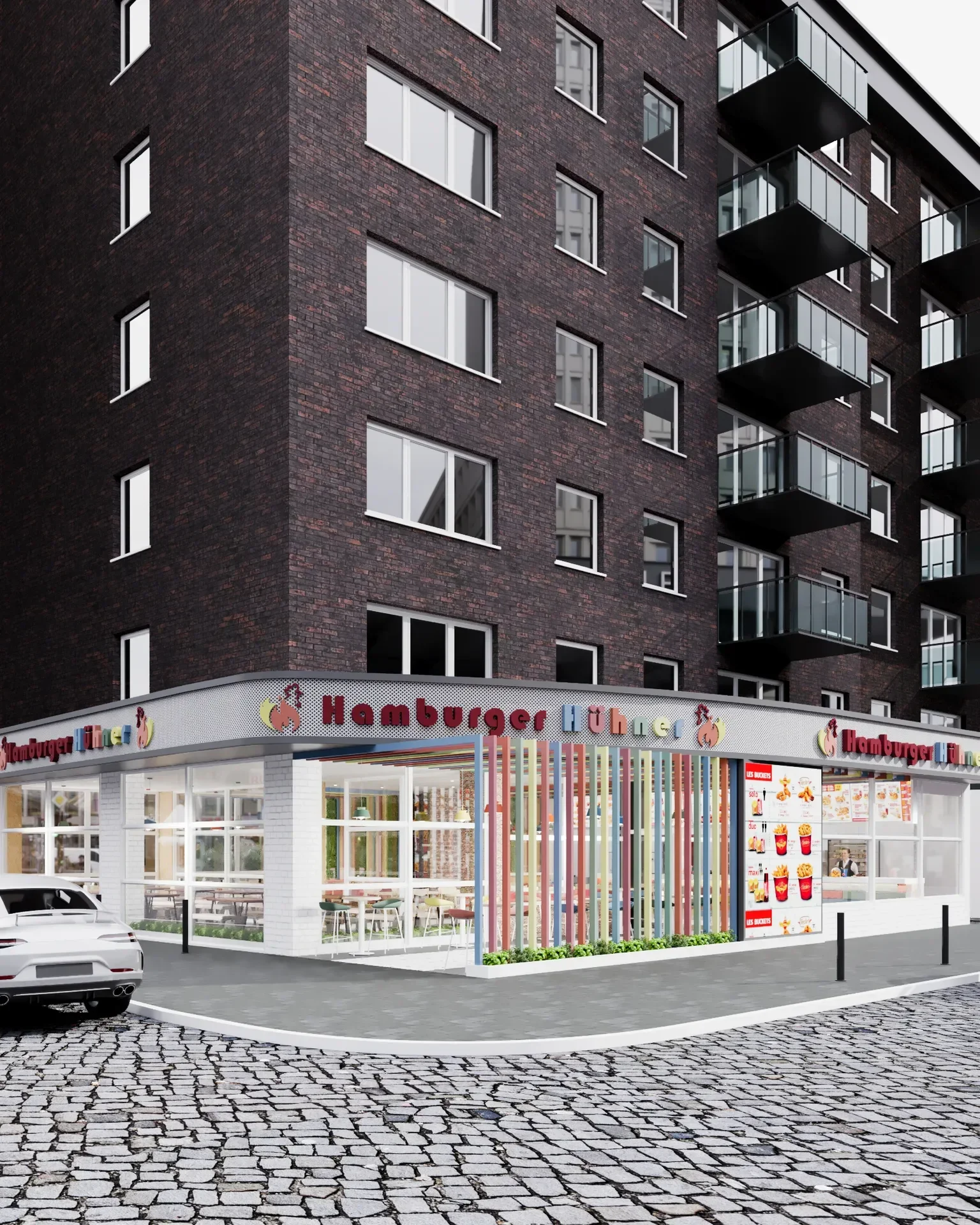 View of Schulterblatt Restaurant in Hamburg, Germany